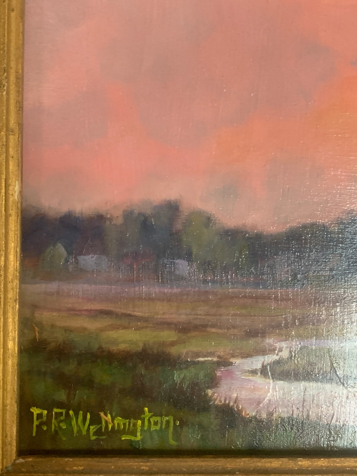 Where the Evening Stayed – Original Oil Landscape Painting of a River at Sunset on Wood Panel by Peter Wellington