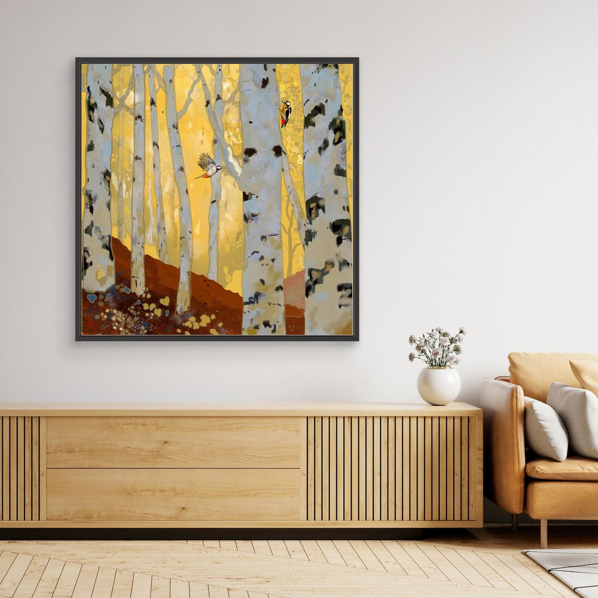 Woodpeckers in the Birch Forest - Canvas Art Print