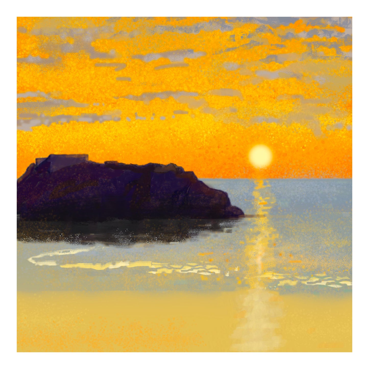Golden Coastal Sunrise – Giclée Fine Art Print, Seascape Wall Art, Calm Ocean Landscape, Minimalist Nature Art