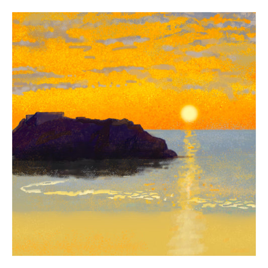 Golden Coastal Sunrise – Giclée Fine Art Print, Seascape Wall Art, Calm Ocean Landscape, Minimalist Nature Art