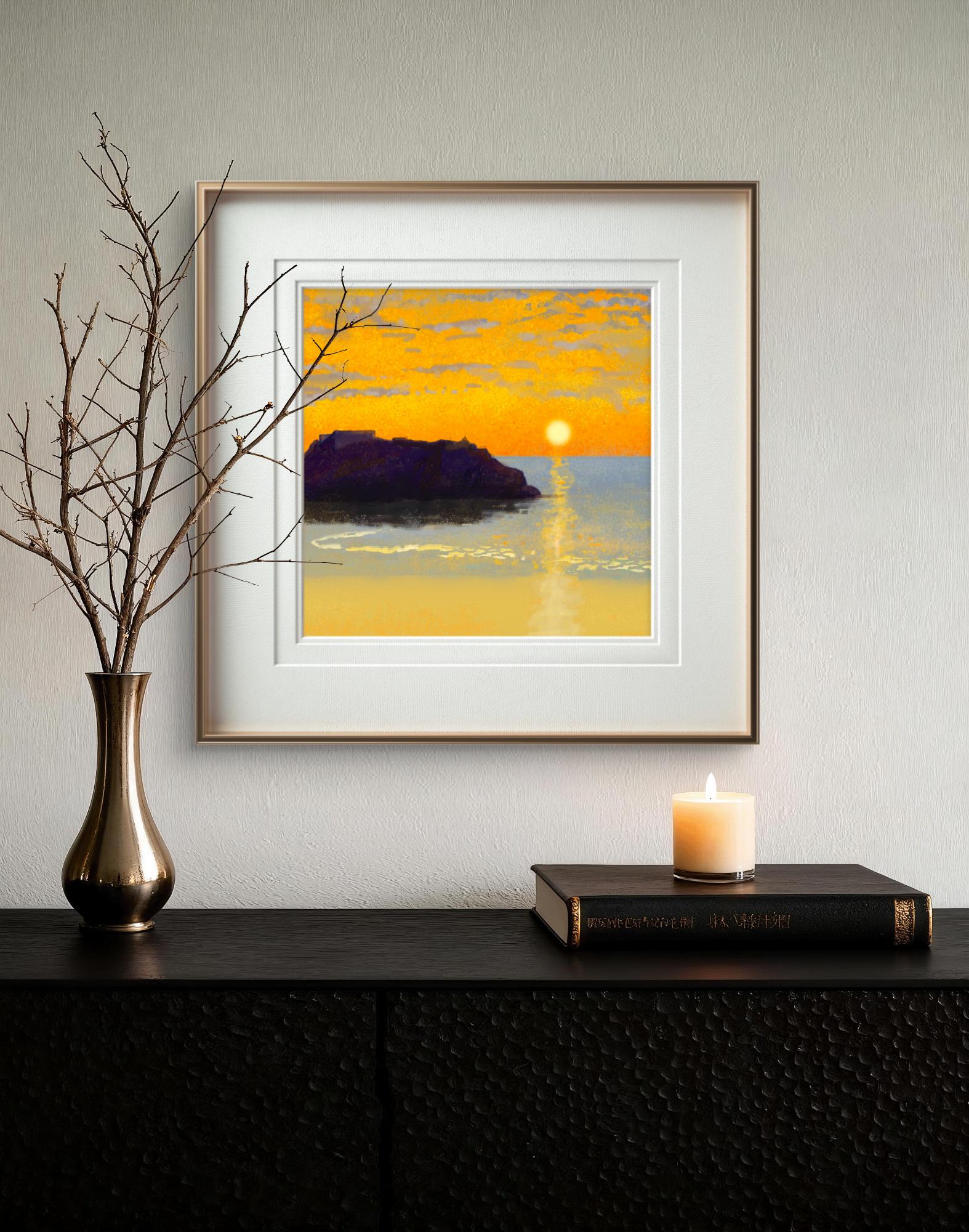 Golden Coastal Sunrise – Giclée Fine Art Print, Seascape Wall Art, Calm Ocean Landscape, Minimalist Nature Art