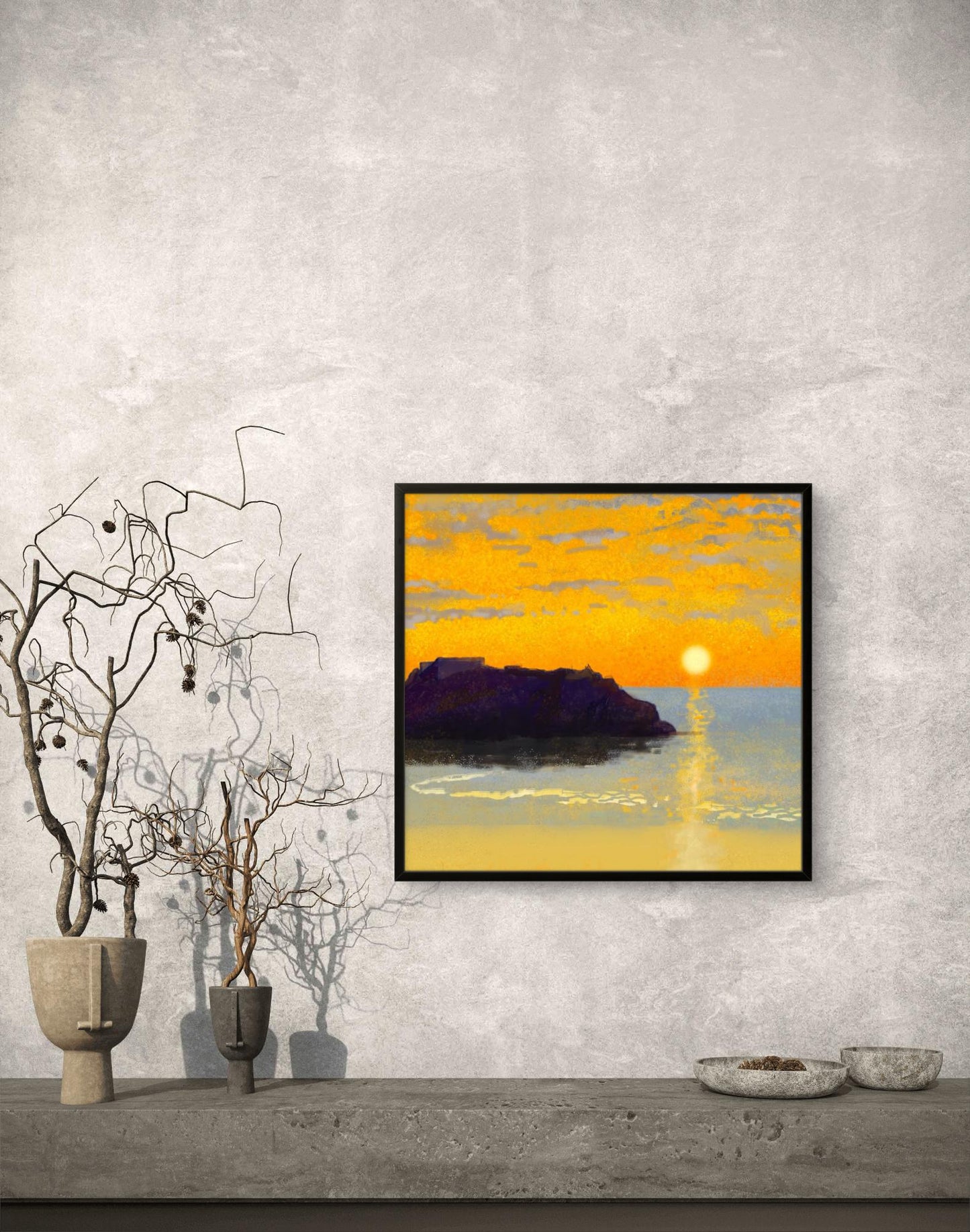 Golden Coastal Sunrise – Giclée Fine Art Print, Seascape Wall Art, Calm Ocean Landscape, Minimalist Nature Art