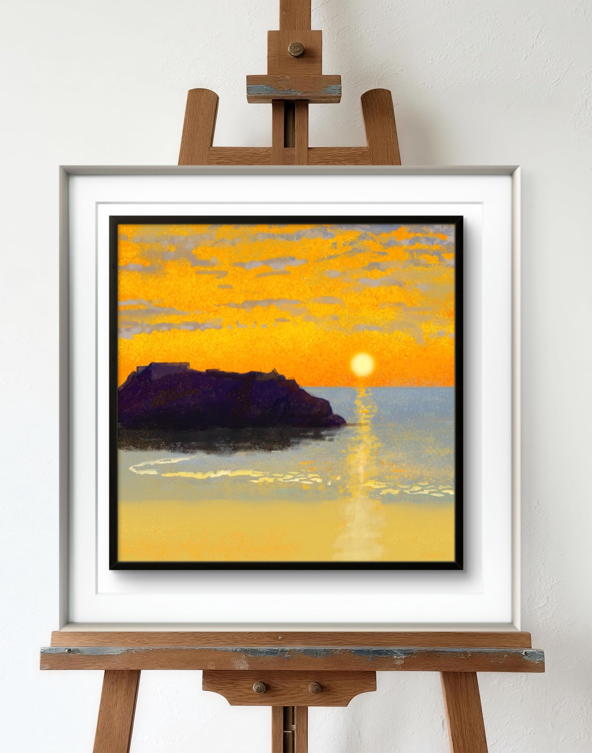 Golden Coastal Sunrise – Giclée Fine Art Print, Seascape Wall Art, Calm Ocean Landscape, Minimalist Nature Art