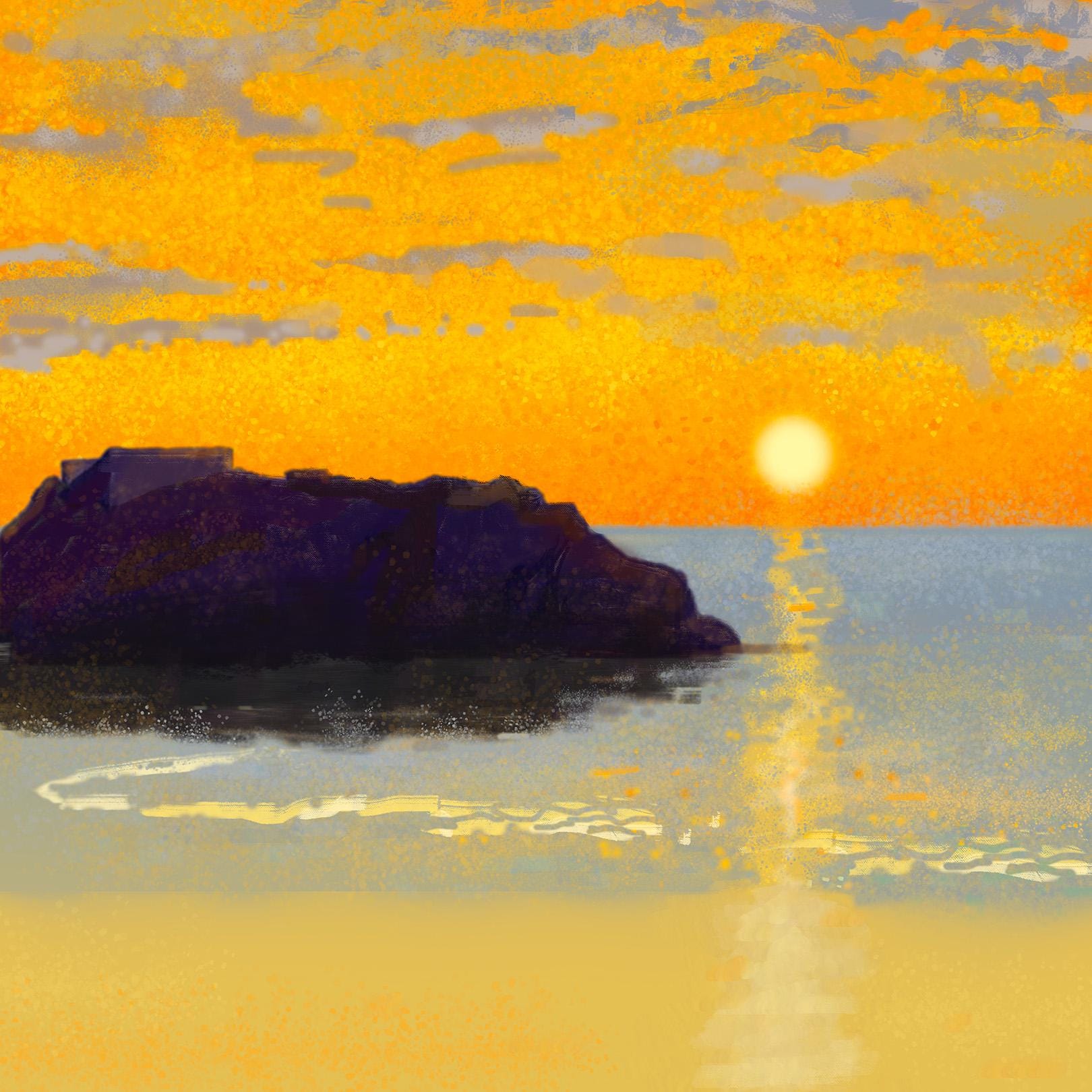 Golden Coastal Sunrise – Giclée Fine Art Print, Seascape Wall Art, Calm Ocean Landscape, Minimalist Nature Art