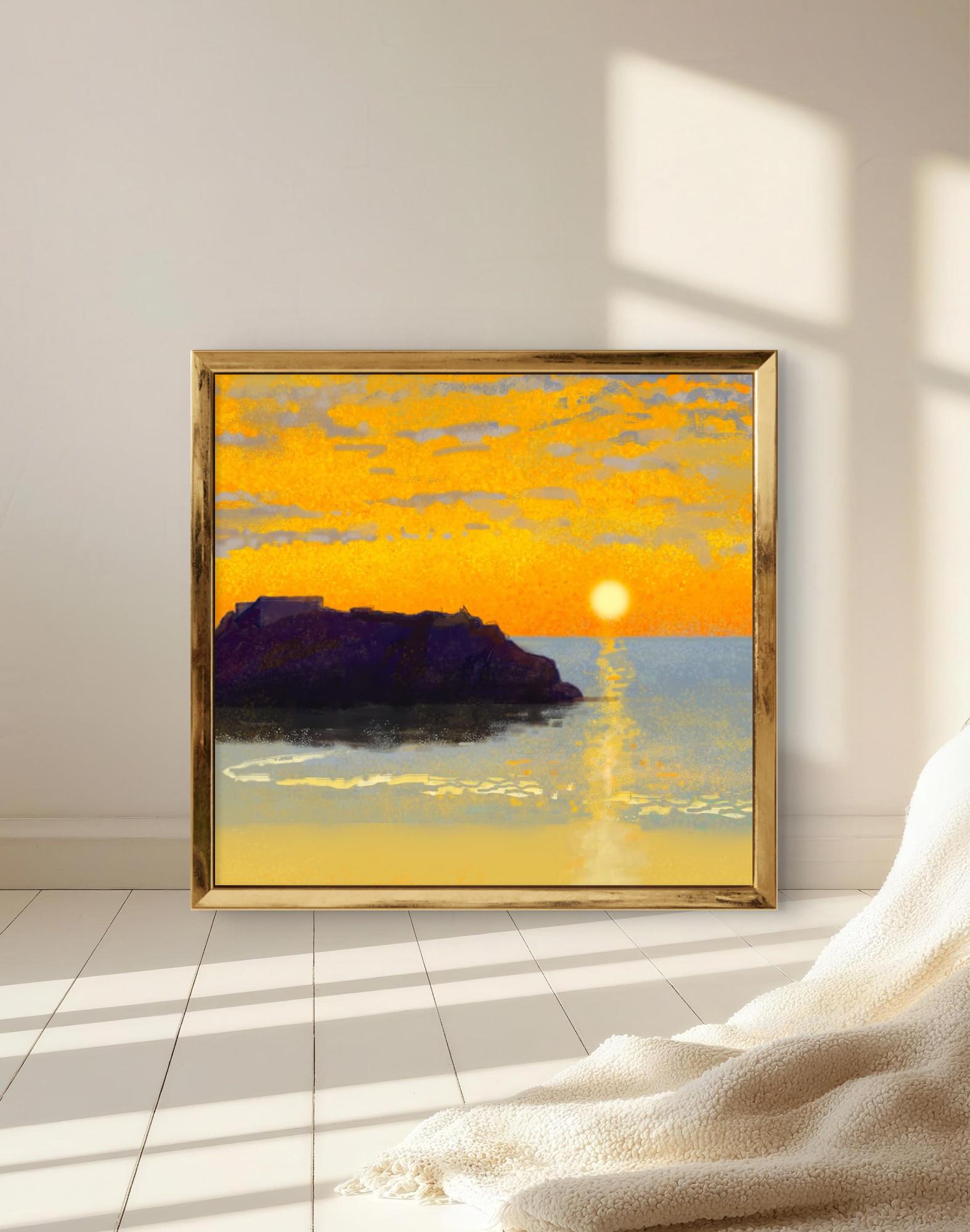 Golden Coastal Sunrise – Giclée Fine Art Print, Seascape Wall Art, Calm Ocean Landscape, Minimalist Nature Art