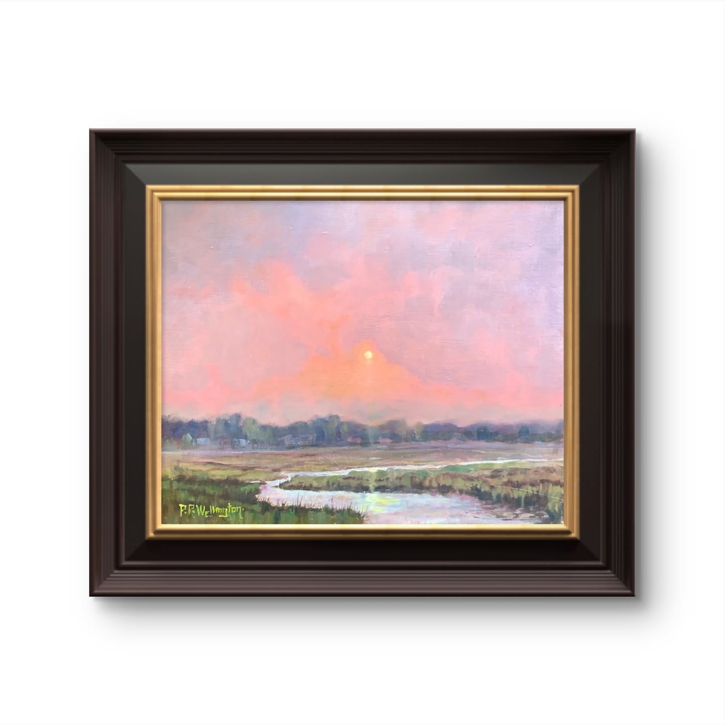 Where the Evening Stayed – Original Oil Landscape Painting of a River at Sunset on Wood Panel by Peter Wellington