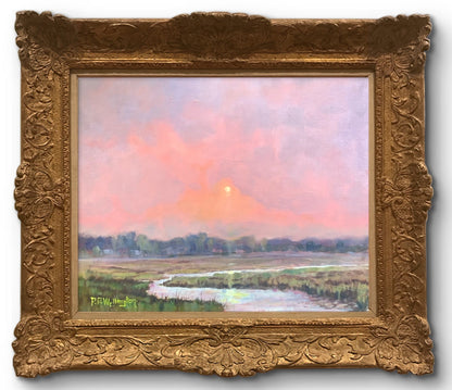 Where the Evening Stayed – Original Oil Landscape Painting of a River at Sunset on Wood Panel by Peter Wellington