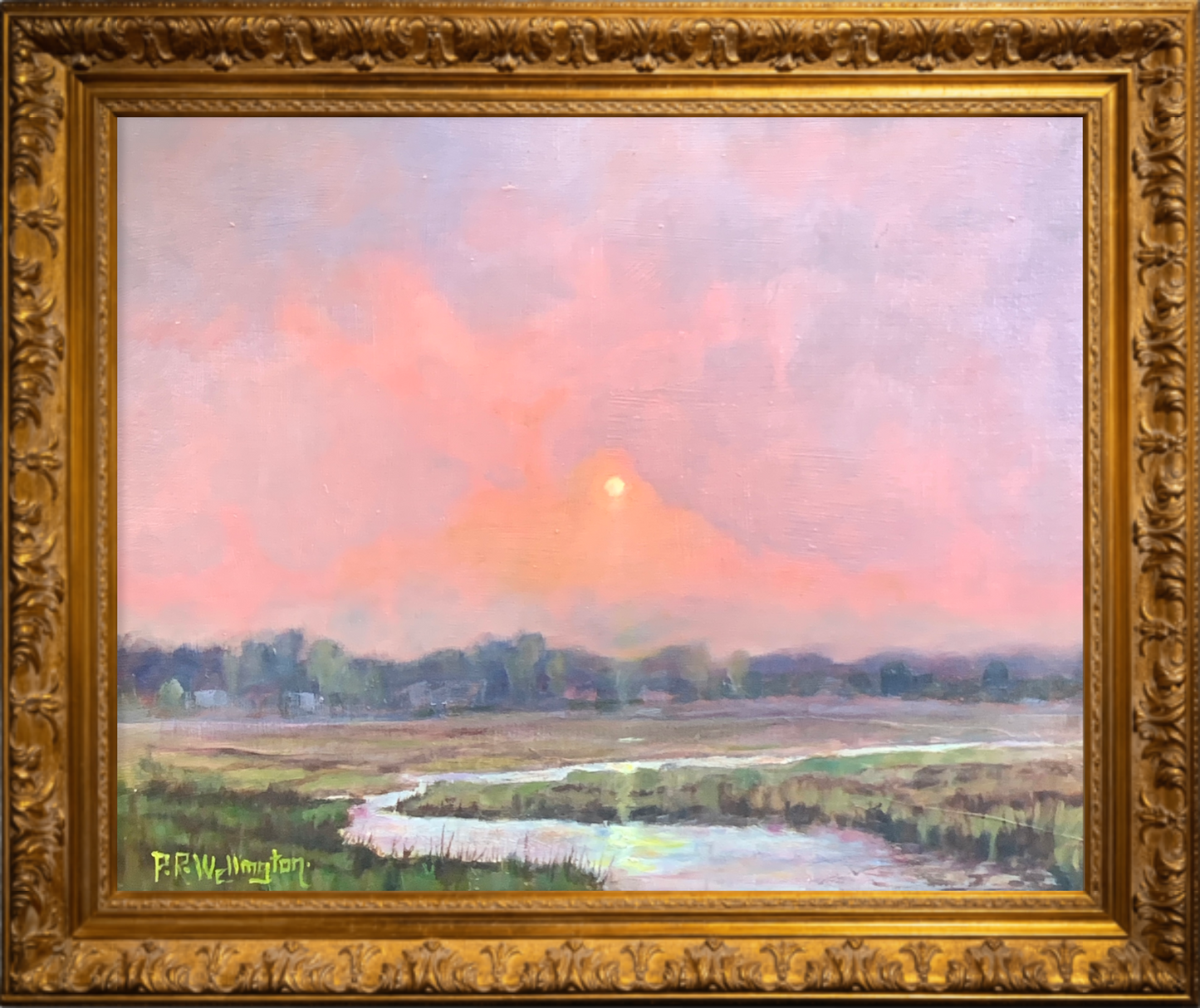 Where the Evening Stayed – Original Oil Landscape Painting of a River at Sunset on Wood Panel by Peter Wellington
