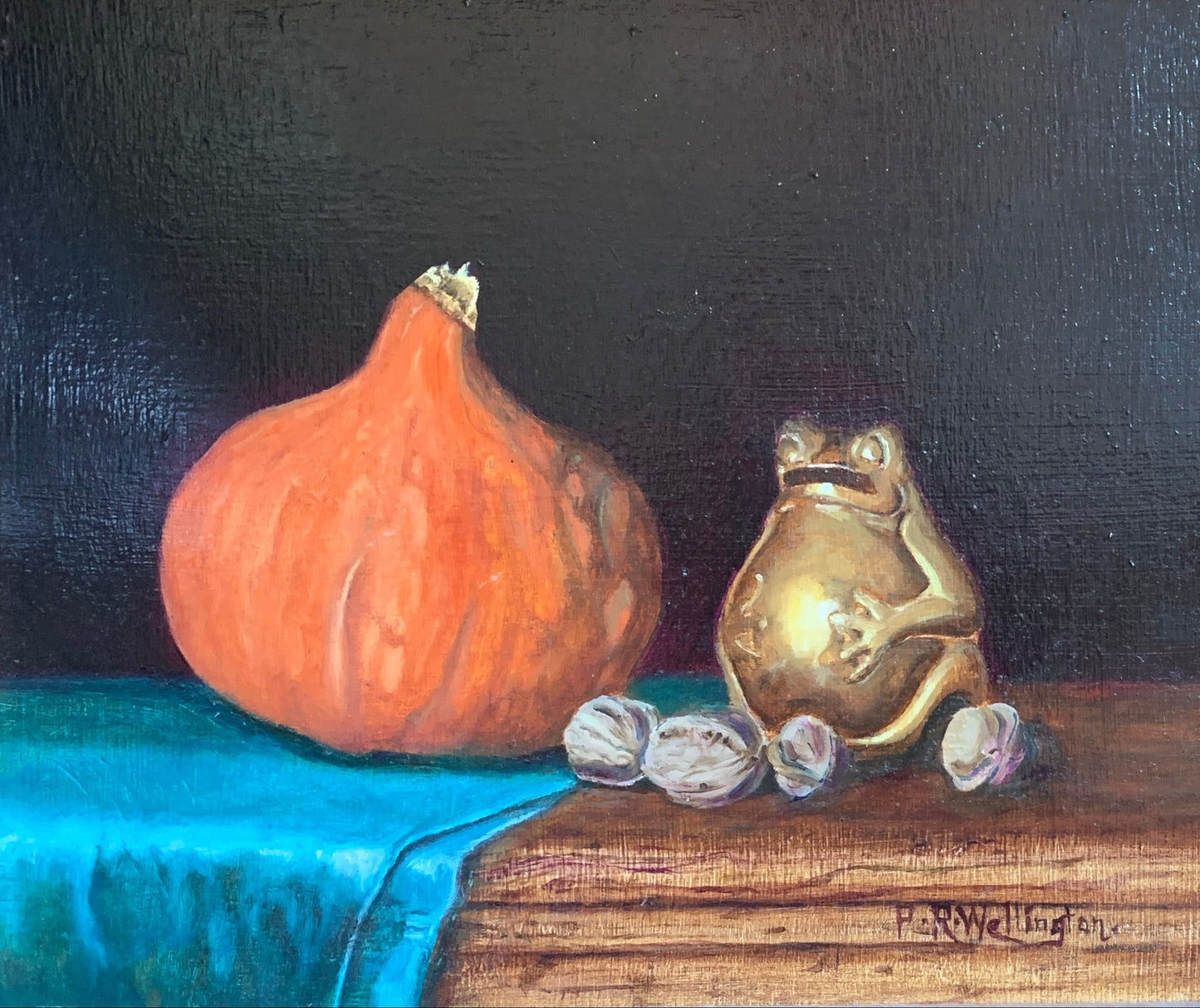 Nature morte originale de grenouilles sur panneau de bois – Œuvre d'art classique | Petit format | Inspirée des maîtres anciens