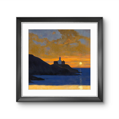Sunset Over Mumbles Lighthouse – Square Giclée Fine Art Print | Swansea Bay | South Wales Coastal Art