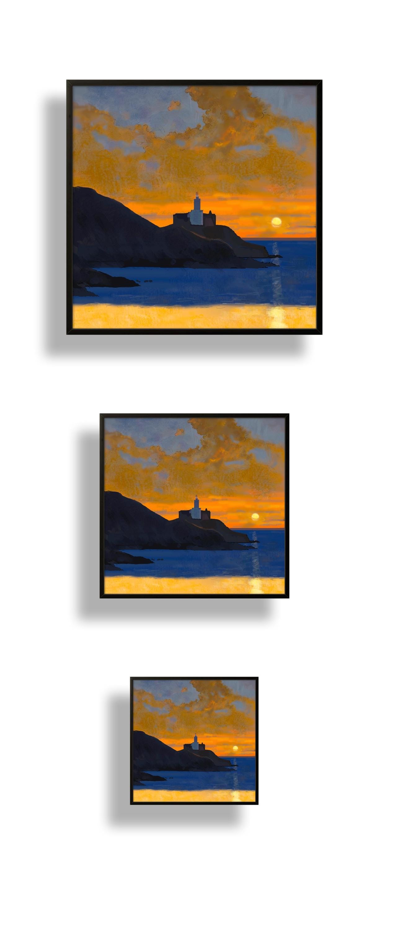 Sunset Over Mumbles Lighthouse – Square Giclée Fine Art Print | Swansea Bay | South Wales Coastal Art