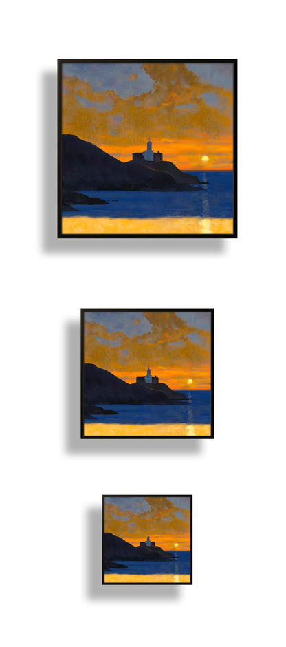 Sunset Over Mumbles Lighthouse – Square Giclée Fine Art Print | Swansea Bay | South Wales Coastal Art