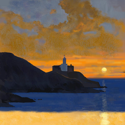 Sunset Over Mumbles Lighthouse – Square Giclée Fine Art Print | Swansea Bay | South Wales Coastal Art
