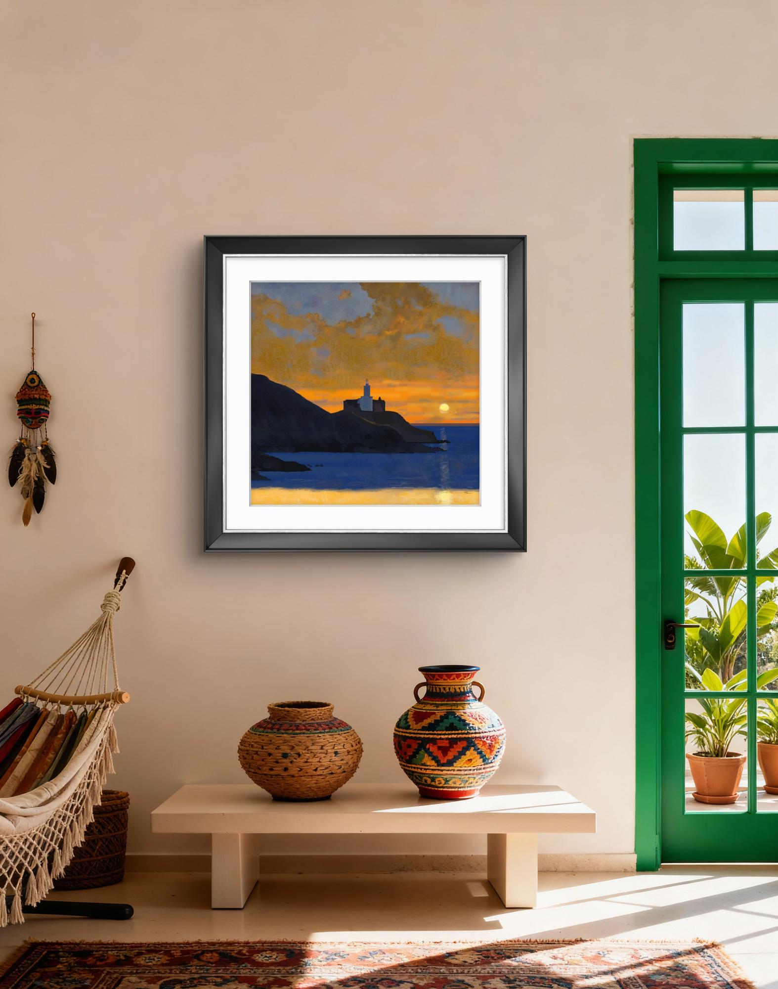Sunset Over Mumbles Lighthouse – Square Giclée Fine Art Print | Swansea Bay | South Wales Coastal Art