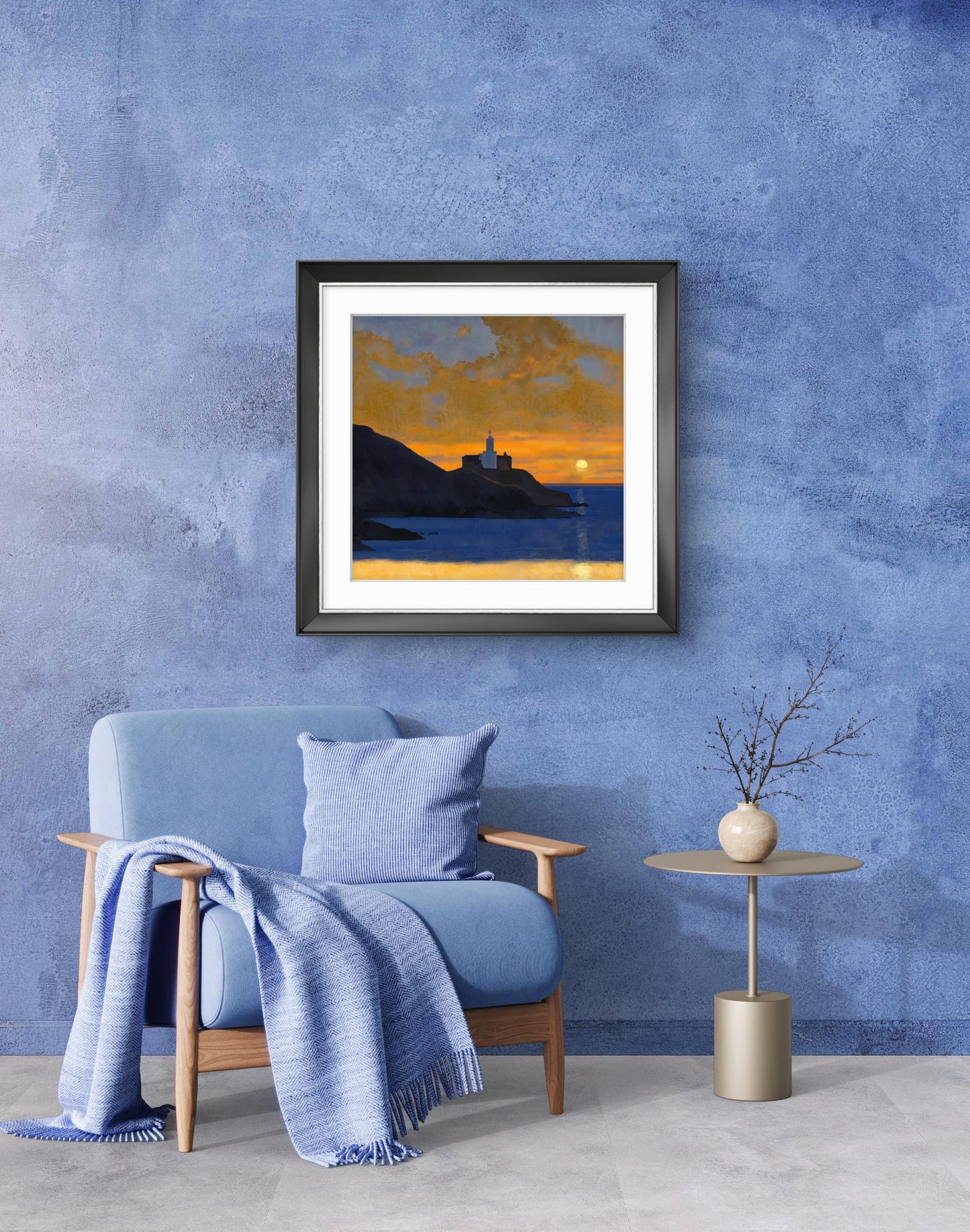 Sunset Over Mumbles Lighthouse – Square Giclée Fine Art Print | Swansea Bay | South Wales Coastal Art