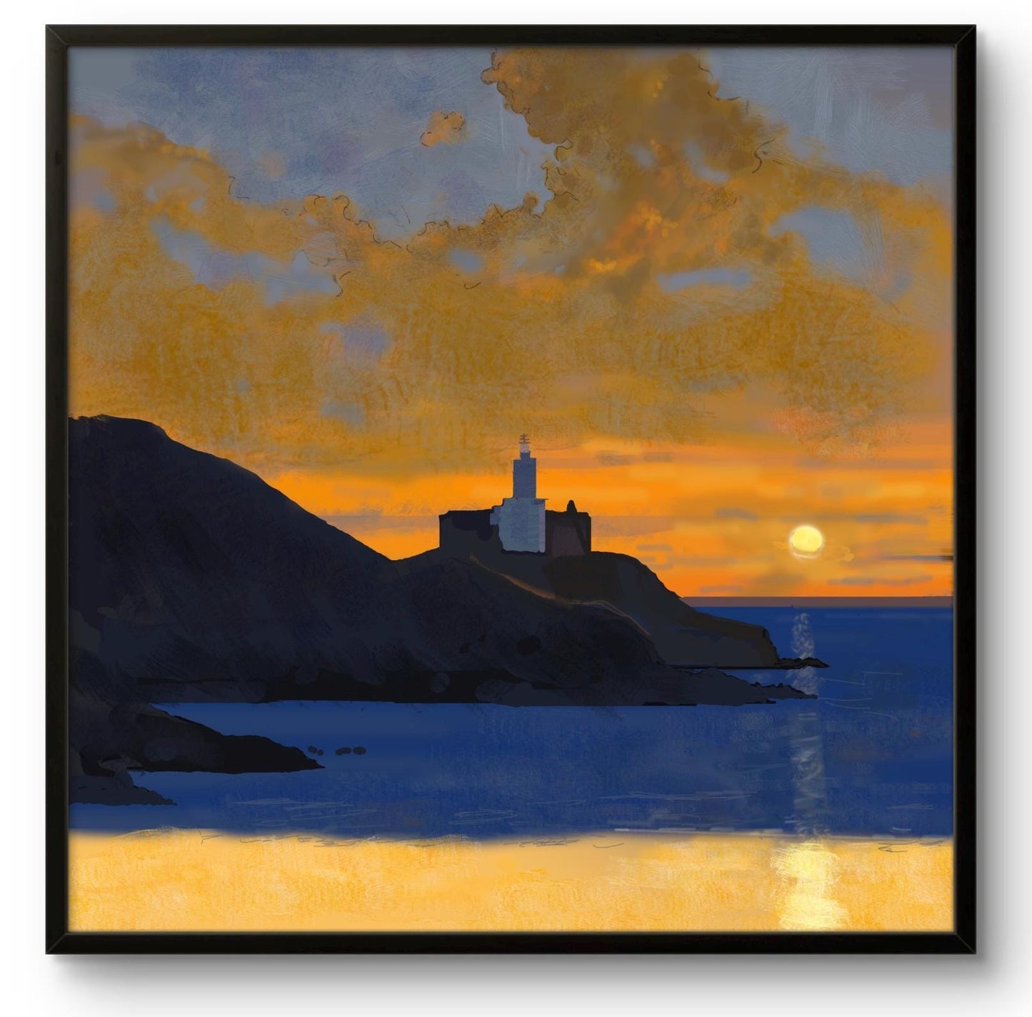 Sunset Over Mumbles Lighthouse – Square Giclée Fine Art Print | Swansea Bay | South Wales Coastal Art