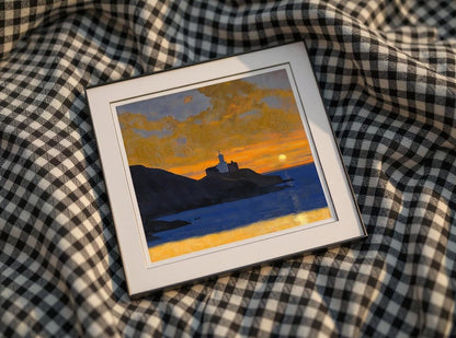 Sunset Over Mumbles Lighthouse – Square Giclée Fine Art Print | Swansea Bay | South Wales Coastal Art