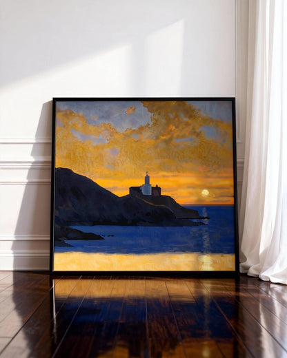 Sunset Over Mumbles Lighthouse – Square Giclée Fine Art Print | Swansea Bay | South Wales Coastal Art