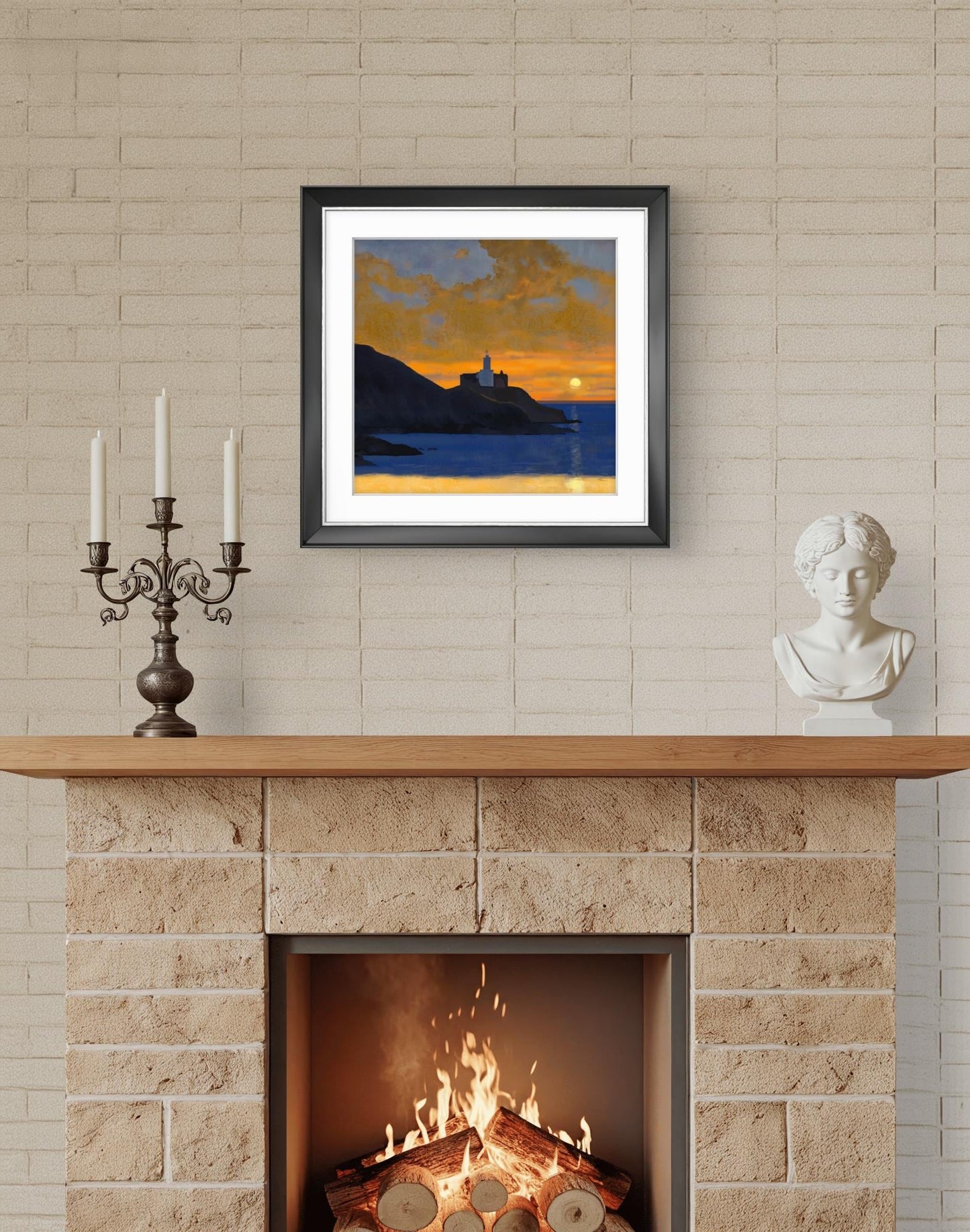 Sunset Over Mumbles Lighthouse – Square Giclée Fine Art Print | Swansea Bay | South Wales Coastal Art