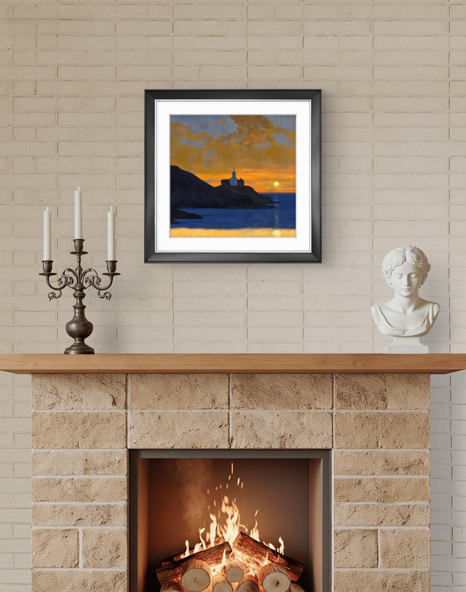 Sunset Over Mumbles Lighthouse – Square Giclée Fine Art Print | Swansea Bay | South Wales Coastal Art
