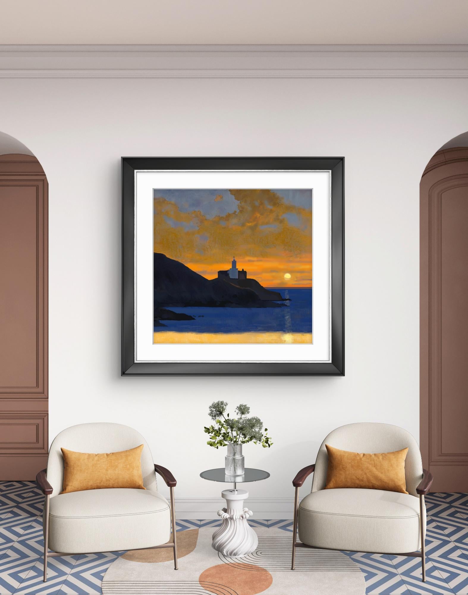 Sunset Over Mumbles Lighthouse – Square Giclée Fine Art Print | Swansea Bay | South Wales Coastal Art