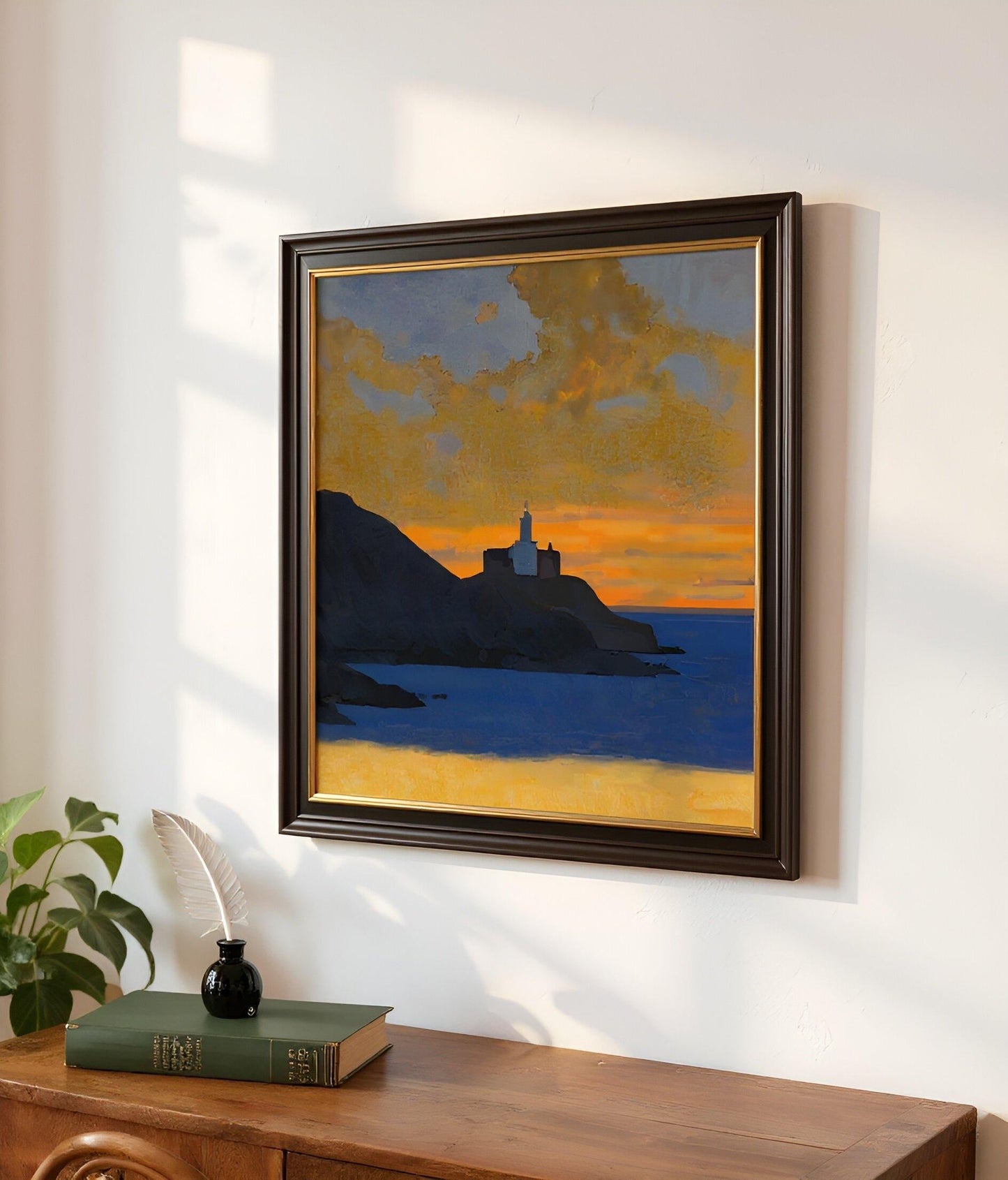 Sunset Over Mumbles Lighthouse – Square Giclée Fine Art Print | Swansea Bay | South Wales Coastal Art
