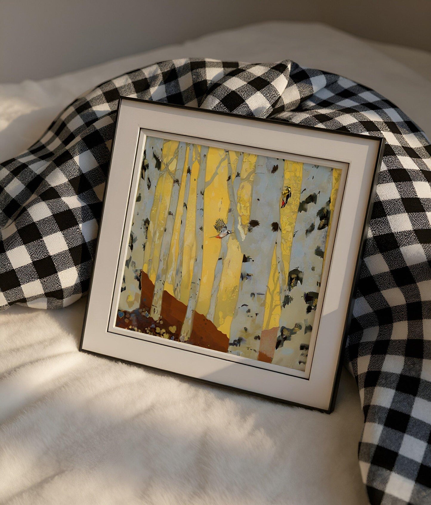 Woodpeckers in the Birch Forest – Square Giclée Fine Art Print | Woodland Birds | Nature Art by Peter Wellington