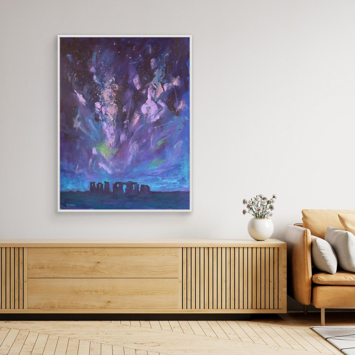 Under Infinite Skies – Stonehenge Beneath the Milky Way (Framed Canvas Print)