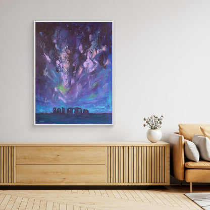 Under Infinite Skies – Stonehenge Beneath the Milky Way (Framed Canvas Print)
