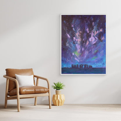 Under Infinite Skies – Stonehenge Beneath the Milky Way (Framed Canvas Print)