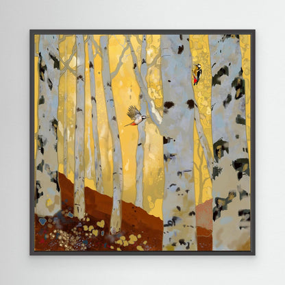 Woodpeckers in the Birch Forest - Canvas Art Print