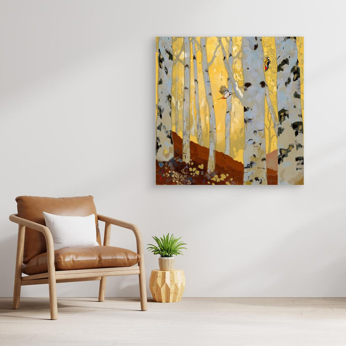 Woodpeckers in the Birch Forest - Canvas Art Print