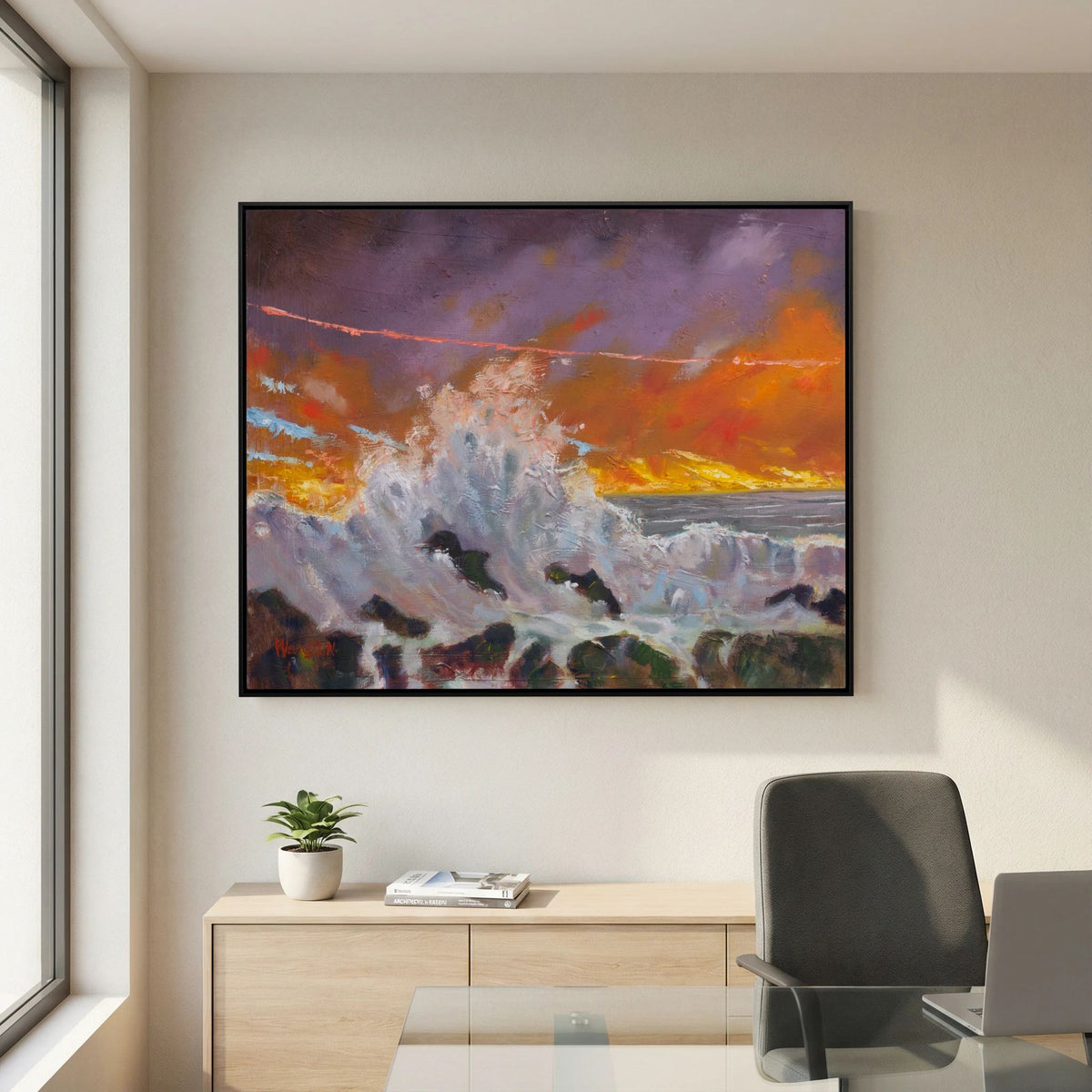 The Crashing Wave – Framed Canvas Print | Atmospheric Seascape Art