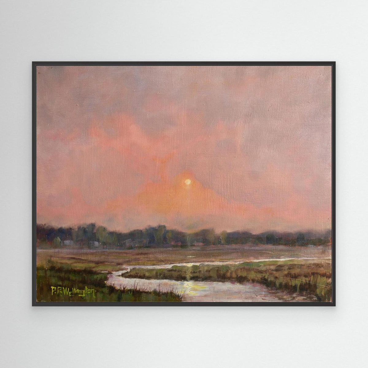 Pink Sky Landscape Framed Canvas Print | Atmospheric Fine Art