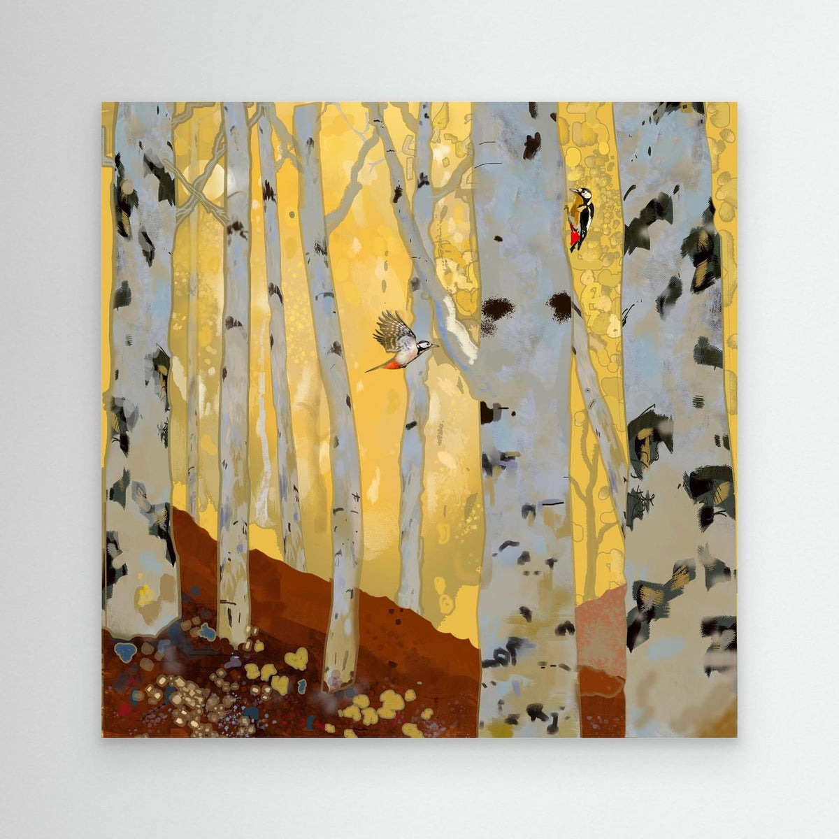 Woodpeckers in the Birch Forest - Canvas Art Print