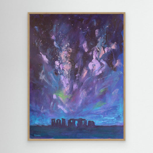 Under Infinite Skies – Stonehenge Beneath the Milky Way (Framed Canvas Print)