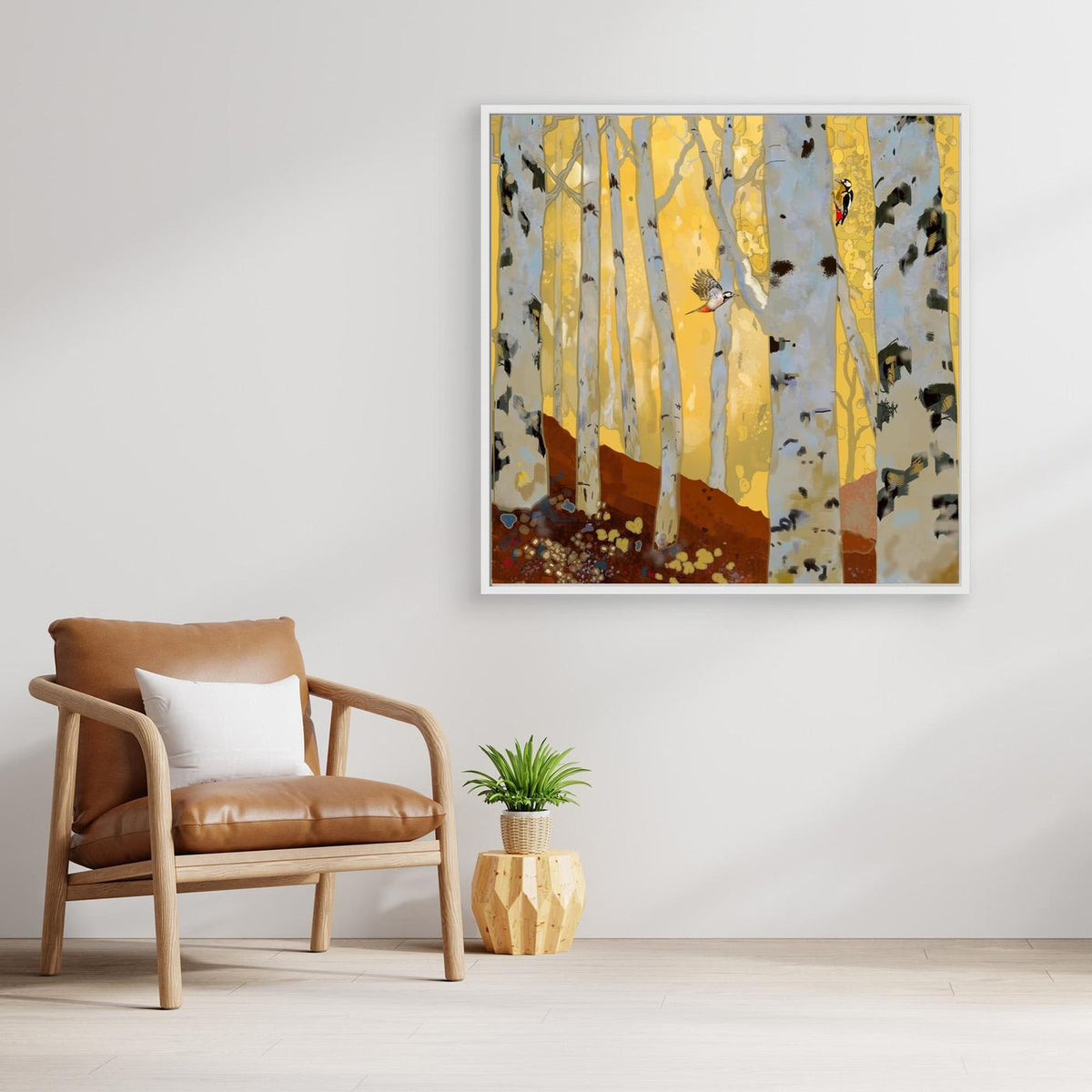 Woodpeckers in the Birch Forest - Canvas Art Print