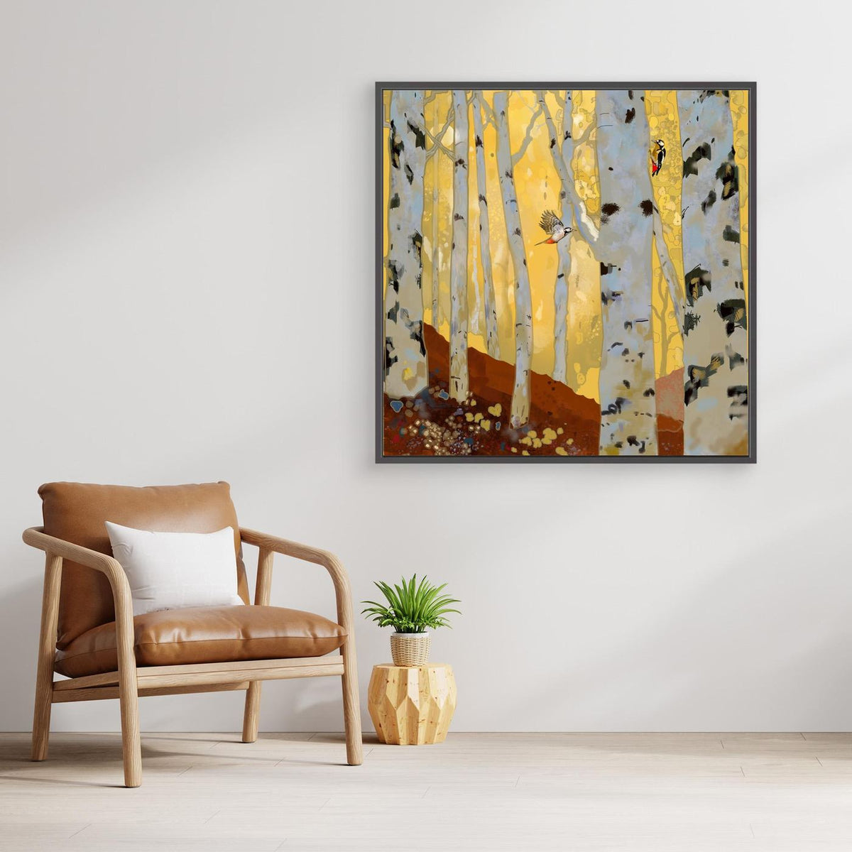 Woodpeckers in the Birch Forest - Canvas Art Print