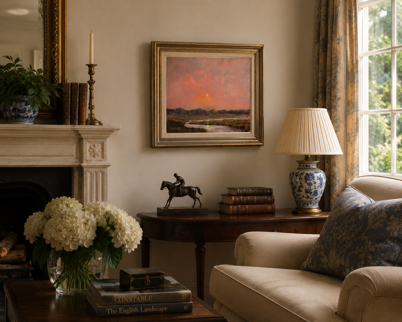 Where the Evening Stayed – Original Oil Landscape Painting of a River at Sunset on Wood Panel by Peter Wellington